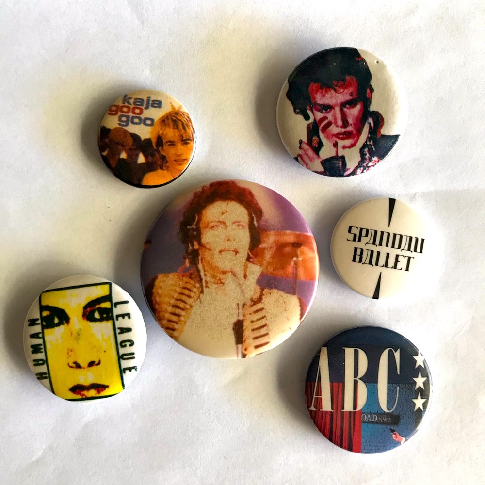 Vintage 1980’s Pin-Back Buttons, Various Bands, Lot of 6 Buttons